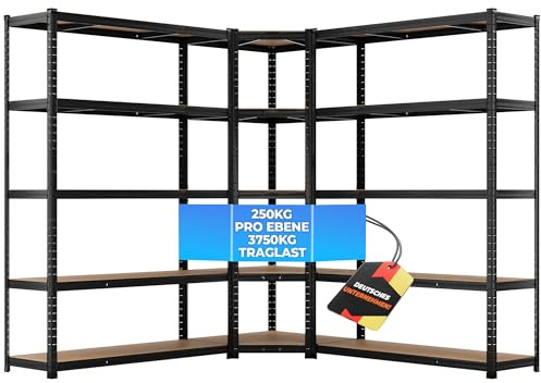 ALL Premium Schwerlastregal Eckregal 180x70x40 cm + 2X 180x120x40 cm Schwarz - 3750kg Traglast – stabiles Eckregal stehend, vielseitiges Regalsystem, Corner Shelf, ideal für Keller u. Lager