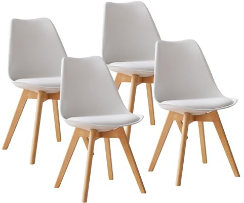 Confortil Chaises de Salle à Manger Scandinave Lot de 4, Chaise de Cuisine, Idéal pour Salle à Manger, Salon, Chambre à Coucher (4, Blanc, Standard)
