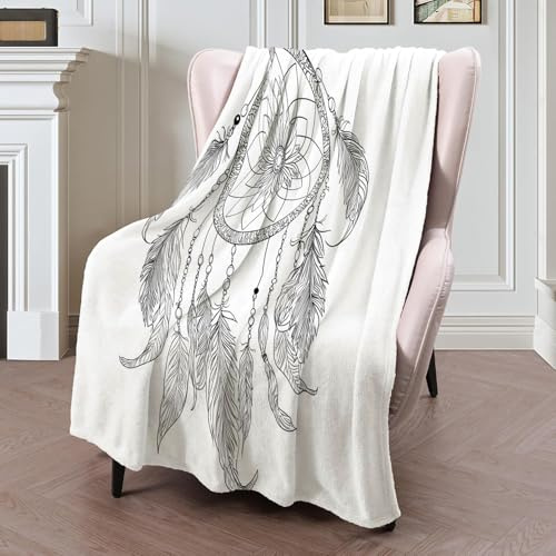 GSAEIMCT Coperta Letto 220X240Cm Bianco Acchiappasogni Con Perline Di Piume Coperte In Pile Linee Sognanti Per Letto Divano Esterno Auto Viaggi Campeggio Viaggi E Adatto Anche A Animali