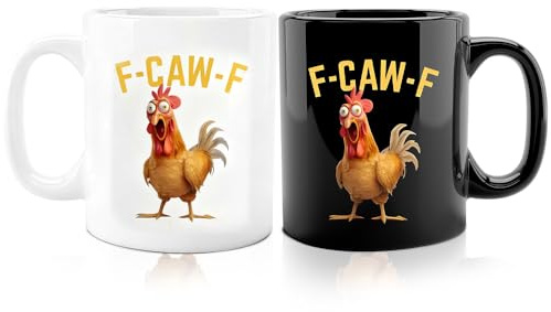 2 PCS F Caw F Mug, Funny Chicken Mug, F-Caw-F Coffee Mug, Novelty Ceramic Mugs, Crazy Hen Coffee Mugs, Humor Gift, Funny Mugs Chicken Tea Cup for Friends Home Offices Desk Decor