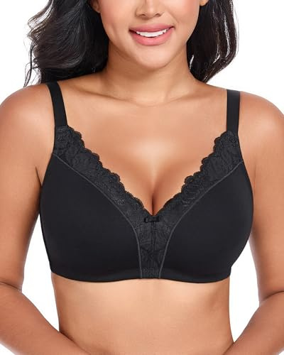 DotVol Reggiseno da Donna in Cotone Senza Ferretto con Coppe morbide e Pizzo su Tutto Il perimetro Taglie Intimo Comodo Nero 4C