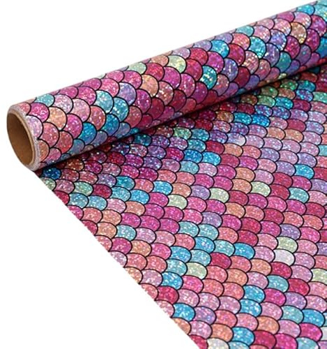 Komforbaa Meerjungfrauen-Schuppen Geschenkpapier Rolle,43cm×10m,Packpapier für Geburtstag,Babyparty,Perfekt für Kind–Irisierendes Geschenkpapier