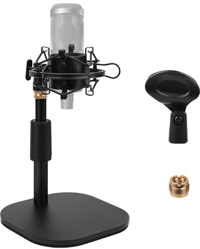 Geekria for Creators - Soporte telescópico para micrófono de mesa, soporte ajustable para micrófono de escritorio con base pesada, soporte de choque, clip de micrófono, compatible con ATH AT2020