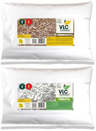 Pack Perlita + Vermiculita VLC Horticultura | Mejora Aireación y Retención de Humedad del Sustrato | Ideal para Semilleros, Macetas y Trasplantes | Minerales Naturales para Jardinería (3+1L)