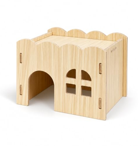 Ganwavo Cabane Cochon d'Inde, Maison Hamster avec Rampe | Cachette en Bois Sans Outils, Accessoire pour Hamster Petits Animaux et Rongeurs