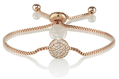 namana Himmelsscheibe Armband mit Zirkonia, Farbe wählbar 18 Karat Gold, 18 Karat Roségold oder Silber, Venezianer Armkette mit verstellbarem Verschluss