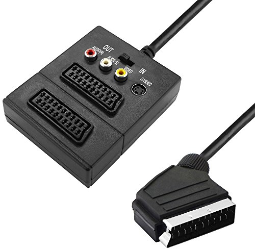 BestPlug Audio Vidéo de distribution avec interrupteur/1 péritel mâle vers 3 x RCA femelle 1 S-VHS femelle Noir (version améliorée v1.73)