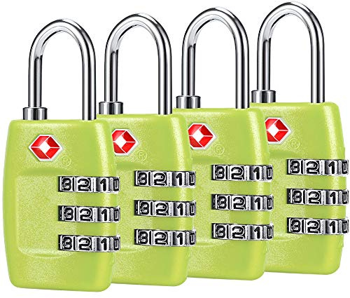 TSA Luggage Locks (4Pack) - 3 Digit Combination Padlocks - Approved Travel Lock for Suitcases & Baggage (Green1)