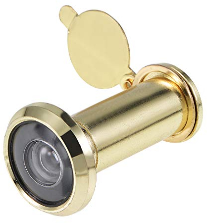 sourcing map Türansicht, 220-Grad-Türbetrachter aus massivem Messing mit Sichtschutz für 1-3/8 bis 2-1/4 Zoll dicke Türen, poliertes Goldfinish