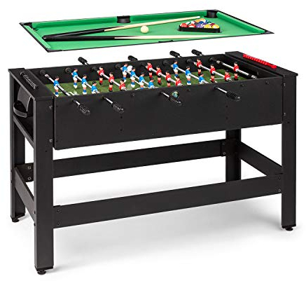 Klarfit Spin 2-in-1 Multifunktionstisch, Billardtisch 105 x 58 cm/grüne Bespannung, Tischkicker inklusive Spielzubehör, Spin-Funktion: drehbarer Tischl, schwarz