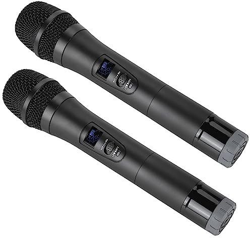 Lazmin 1-zu-2-Funk-VHF-Handmikrofon, professionelles Handmikrofon mit Empfänger für Karaoke/Geschäftstreffen(Schwarz)