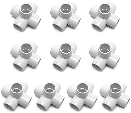 QWORK 5 Way 1/2 Tee PVC Fitting Elbow,10 Pack PVC Fitting Connector, Furniture Grade, for Building Furniture and PVC Structures, White