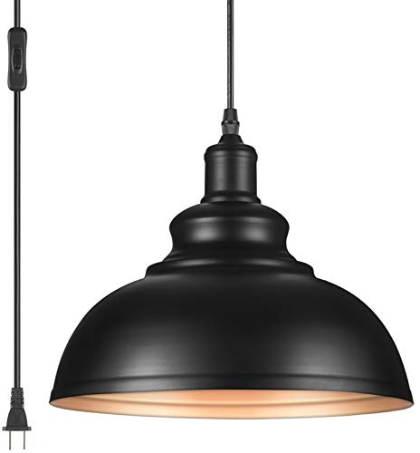YeLEEiNO Pendant Lighting Fixtures, Indoor Pendant Lamp, Retro Black Finish E26 1-Light Ceiling Pendant Light Hanging Light Fixture Plug in Cord with On/Off Switch