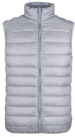 Doudoune sans Manche Homme Legere Doudoune Légère sans Manches Homme Veste sans Manches Gilet Duvet Zippe Oversize Homme Hiver Zippé Gilet Matelassé Manteau Blouson Gilets sans Manche Homme Argenté L