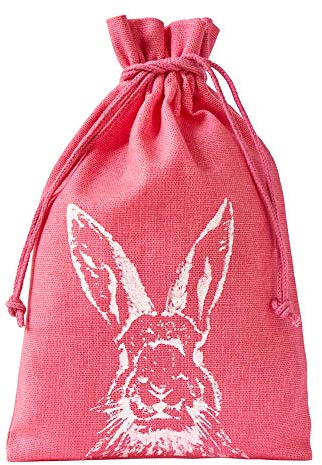 | 5 Baumwollsäckchen mit Hasenmotiv u. Baumwollkordel, Größe 30x20 cm, Baumwollbeutel, Geschenkbeutel zu Ostern … (pink/weiss)