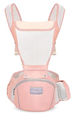 SONARIN Transpirable Multifunción Mochila Portabebés con Asiento de Cadera,Portabebés Portador de Bebé Ergonómico Todas las Posiciones para Recién Nacidos Niños 0-36 Meses(Rosa)
