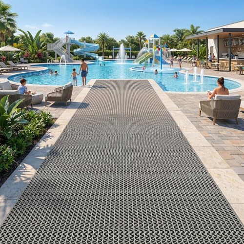 WLWLEO Drainage Non Slip PVC Floor Mats for Swimming Pool Bathroom Garage Restaurant Sauna SPA Indoor Outdoor Wet Area, Heavy Duty Water Drain Anti Slip Commercial Flooring Mat,Gray/Grey,0.9×3M