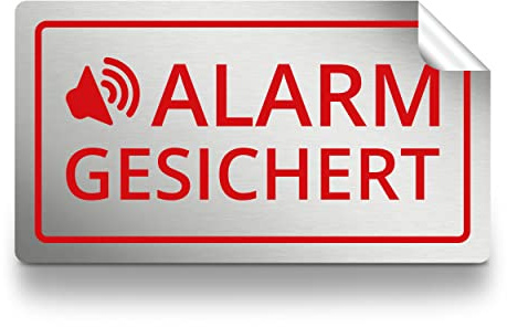 6x Alarm gesichert Aufkleber 5x3cm silber/rot f. außen, wetterfest | Alarm Warnhinweis gegen Einbruch für Auto, Wohnmobil, Haustür, Fenster, Fahrrad uvm.
