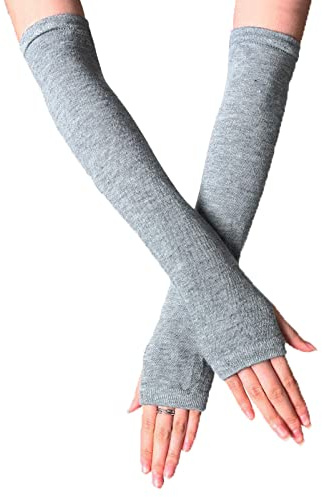 B-HOT Warmer Fingerless Gloves Stretchy Knit Thumb Hole Sun Protection Long Arm Stripe Glove