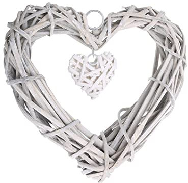 Weidenkorb Herzkranz Herzform Rattan DIY Handwerk Weidenkranz Rahmen für Hochzeit Geburtstag Party Wandbehang Dekoration Ornament Chic Wicker Hängende Herzen Weidenkranz Herz Weidenkranz
