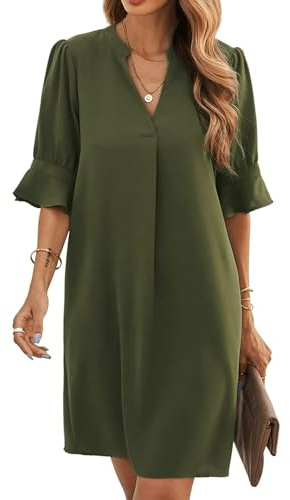 Famulily Women's V Neck Half Sleeve Shirt Dress Elegant Summer Casual Solid Color Short Dress S-XXL