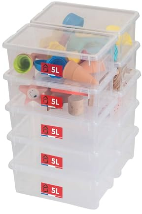 Sundis View Box, lote 10 cajas almacenaje plastico con tapa, 5l de capacidad, transparentes, apilables y combinables, ideales para cosméticos, joyas, bolígrafos, rotuladores, costura, abalorios, etc
