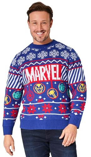 Marvel Jersey Navideño Hombre, Suéter de Navidad - Regalos para Hombre y Adolescentes (Azul, L)