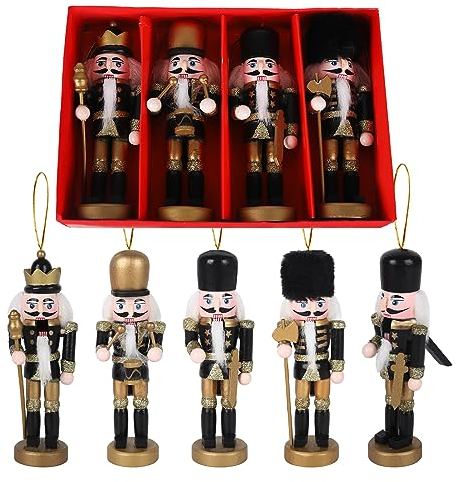Jodsen 4 Pezzi Schiaccianoci Natalizio,13cm Schiaccianoci Decorazioni Natalizie,Schiaccianoci Ornamento Set Decorazioni Natalizie per Marionette,Soldatino Schiaccianoci Natale (Nero)