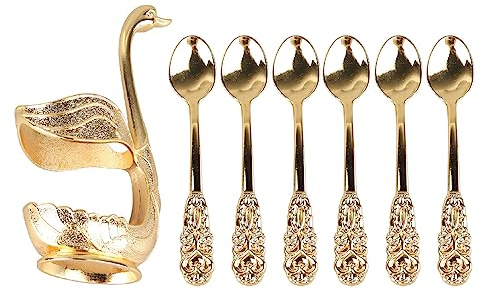 Cuillères à café, Cuillères à Expresso 6 Pièces en Alliage de Zinc Petites Cuillères or élégant Porte-agitateurs de café en Forme de Cygne pour Fête café Bureau (Support doré