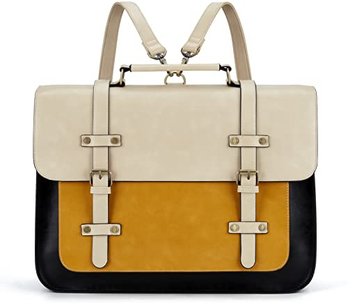 ECOSUSI Bolsa Mujer para Portátil de 15,6 Pulgadas Mochila Vintage PU Cuero Satchel Bolsa Profesor Documento Caso Estudiante Bolsa de Trabajo, Negro, L