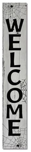 Horienteeon Happy Halloween Willkommensschild für Haustür Halloween Holz stehend für Terrasse Urlaub Stehende Willkommensschilder Halloween Dekorationen für Tür Wand 121,9 x 20,3 cm