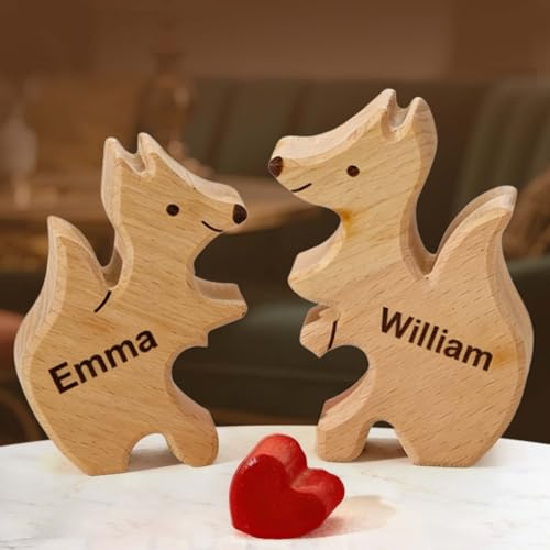 Personalisierte Puzzle mit Namen, Fuchsfamilie Holzpuzzle Skulptur, Familienpuzzle mit 2-10 Fuchs Holzfiguren, Personalisierte Geschenke für Familie Mama Papa zum Muttertag Vatertag Geburtstag