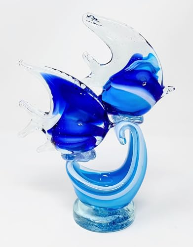 JRose Collections JR23059 Eleganter Fisch-Ornament aus Glas, Doppelfisch-Design, für Heimdekoration, Größe: 20 x 15 cm, Blau