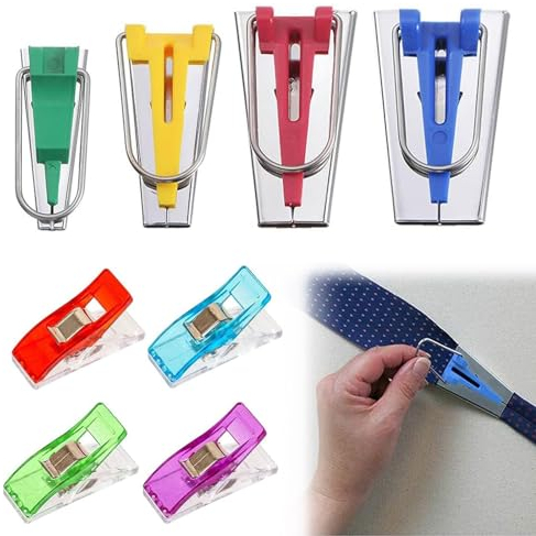 Schrägbandformer, Schrägband Werkzeug Set, 4 Stück Stoff Schrägband Maker, Werkzeug zum Nähen Quilten, Edelstahl Nähen Zubehöre, 4 Größen 6 mm/12 mm/18 mm/25 mm,Tape Maker Set für DIY Patchwork