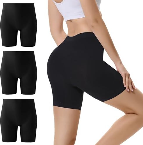 EKSHER Cykelbyxor, dam, korta leggings, hög midja, byxor, underklänning, kjol, ogenomskinliga, shorts, anti-skavning, säkerhetsshorts, 3-pack, Svart x 3, XS