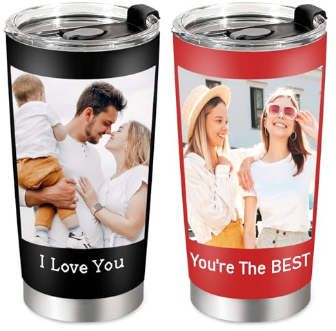 Personalised Travel Mug with Photo Text, Personalised Coffee Travel Mug with Straw and Lid, Customised Travel Mug for Birthday Gifts for Women Men Dad Mum