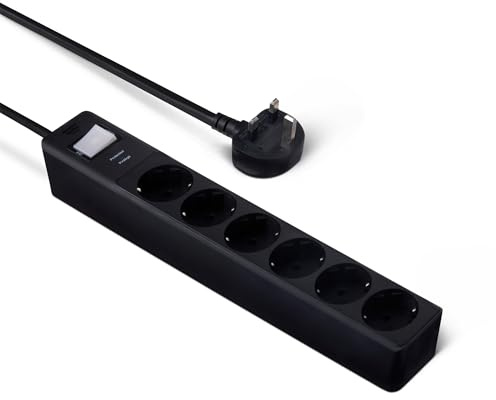 Amazon Basics - Regleta de 6 Tomas Protectora contra sobretensiones, 600 Julios, 0.6 m, Color Negro