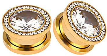 Bcughia Ohrringe Tunnel Edelstahl 8mm Flesh Ohr Tunnel mit Weiß Zirkonia Tunnel Set, 2 Stück