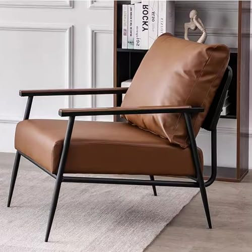 itonc Sofa Stuhl SOFE Bett Einzigen Sofa Stuhl Für Wohnzimmer Gemütlich Akzent-Stuhl Leder Sessel Für Büro, Moderne Gelegentliche Stuhl Mit Schwarzem Metallrahmen, Sherpa-Stuhl (Farbe : Braun)