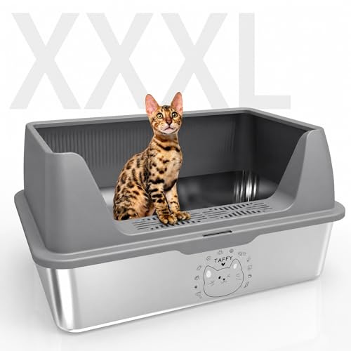 Kattlåda rostfritt stål XXL med gör-det-själv-klistermärken, 20 l kattlåda rostfritt stål med lock, stor kapacitet, läckagesäker och stänk, lätt att ta på och av, lätt att rengöra, 60 x 40 x 30 cm
