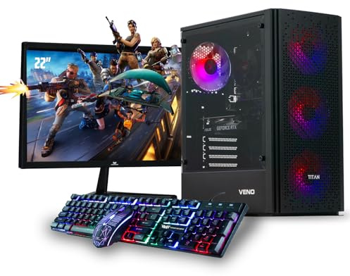 Veno Scorp Gaming PC 22 Monitor Bundle Ryzen 5 5500 Processor RX 580 8GB Graphics Card - 16GB Ram - 1TB NVMe SSD - 550W PSU - Windows 11 - WiFi - Titan 4