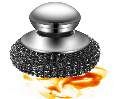 Gacqpli Pulitore per top in acciaio inox con manico, in acciaio inox con manico – Spazzola in lana ad alte prestazioni, in acciaio inox per strofinare in cucina