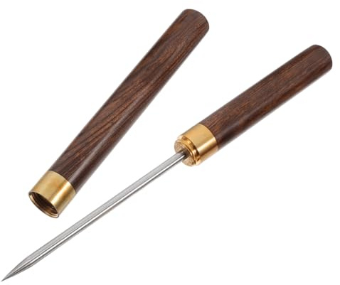 Amosfun Rompighiaccio Tre Punte Affilate in Acciaio Inossidabile con Manico in Legno, Design Ergonomico per Tagliare Ghiaccio, Utensile per Bar e Occasioni Varie