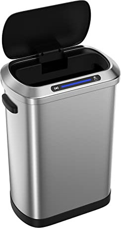 Poubelle Automatique Intelligente 50 L avec détecteur de Mouvement, Couvercle à Fermeture silencieuse, Acier Inoxydable, Noir et Argent
