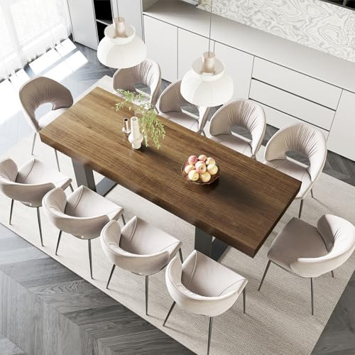 STHOUYN Farmhouse Rustic Extendable Dining Room Table for 8 10, 70.9 (86.6) x 31.5, Rectangular Dinner Table for 6-10, Mid Century Modern Expandable Retractable Wooden Kitchen Table (Brown)