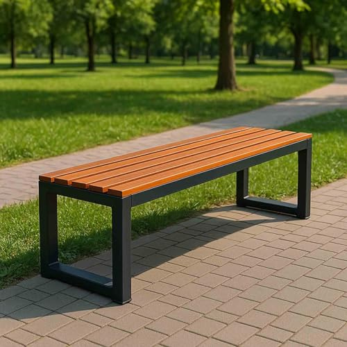 Generisch Gartenbank Ohne Lehne Terrassenbank Für Außenbereich Massivholz Sitzbank Wetterfest Metall Balkonbank Bis 200 Kg Belastbar(Brown,L-180cm)