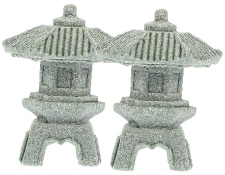 Gatuida 2 pezzi Statua Pagoda Pietra Mini Decorazione Giardino Giapponese Lanterna Stile Zen per Bonsai e Micro Paesaggio Ornamento Resistente per Interni Ed Esterni