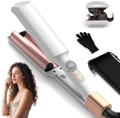 UKLISS vågjärn för hår – Pro mini vågjärn LCD-skärm 120–210 ℃ | Mermaid Hair Waver för vågigt hår, lätt Beach Waves locktång lämplig för nybörjare, resestorlek Waver (rosa vit)