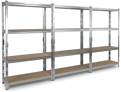Edsal MuscleRack 4-Tier Heavy Duty Steel Shelving Unit Set of 3 | 148x75x30 cm | 175kg Load Per Shelf (700kg Per Bay) | 3x Storage Shelves | 4 Tier Garage Shelving