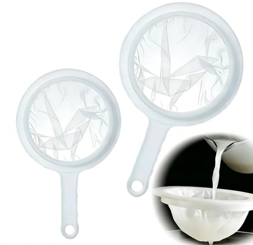 Juego de dos piezas colador de plástico Kefir, colador fino de malla 200, con asa, pequeño colador de cocina ultrafino, adecuado para filtrar ingredientes como yogur, jugo, harina y miel
